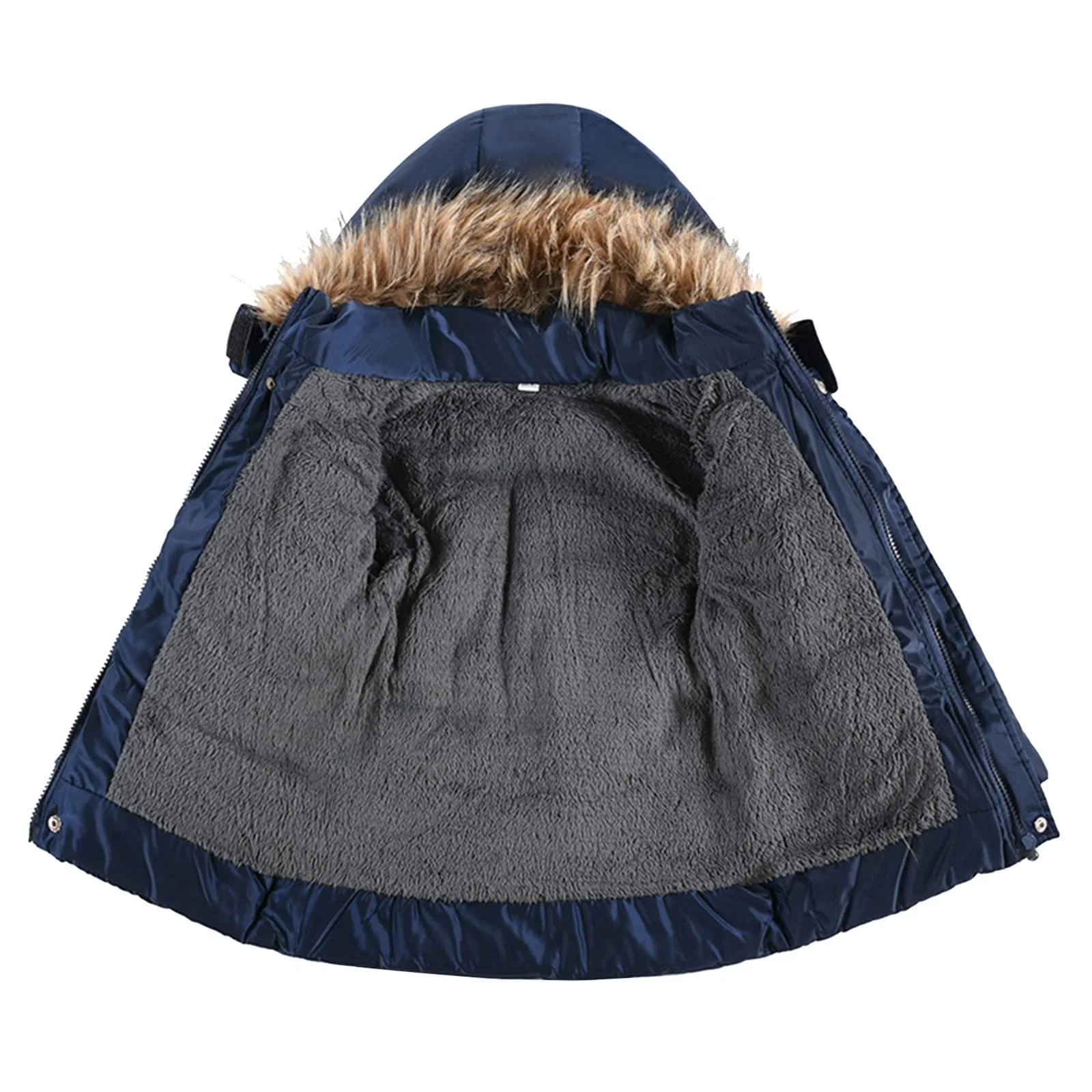 Зимнее Пальто Generisch Детская Зимняя Куртка для Девочек Утепленное Зимнее Пальто для Мальчиков Флисовая Зимняя Парка с Меховым Капюшоном Удобная Однотонная Повседневная Классическая Парка на Молнии, фото №3