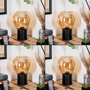 Настільна лампа HOFSTEIN Koyoto металева скляна 20 см E27 Black Amber synthetic.ua - Фото 1