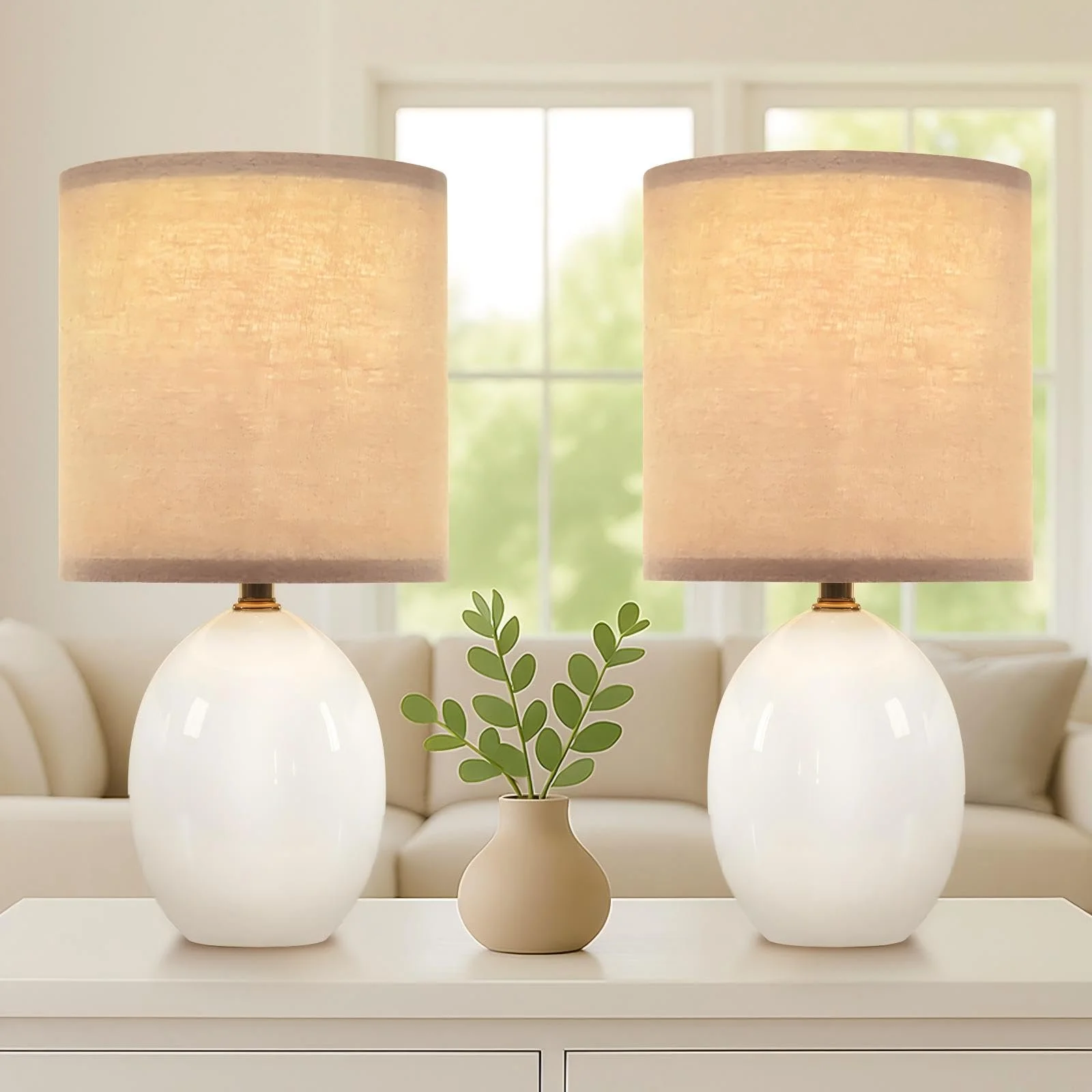 Настольная лампа Dawnwake Комплект из 2 шт. Керамическая 44 см E26 Белая, фото №1