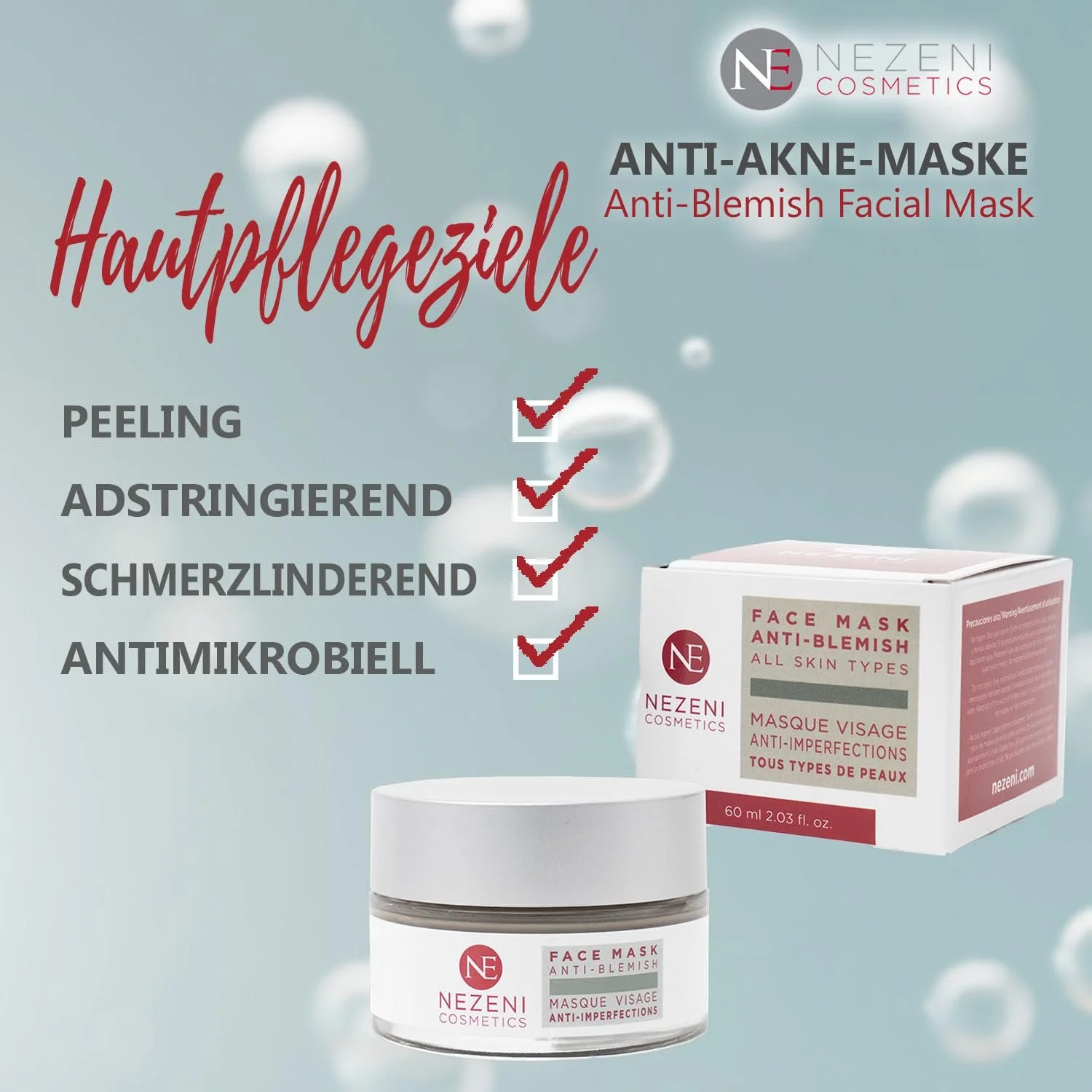 Маска для обличчя Nezeni від акне 60 мл, 14 активних інгредієнтів, саліцилова кислота, ніацинамід, фото №7