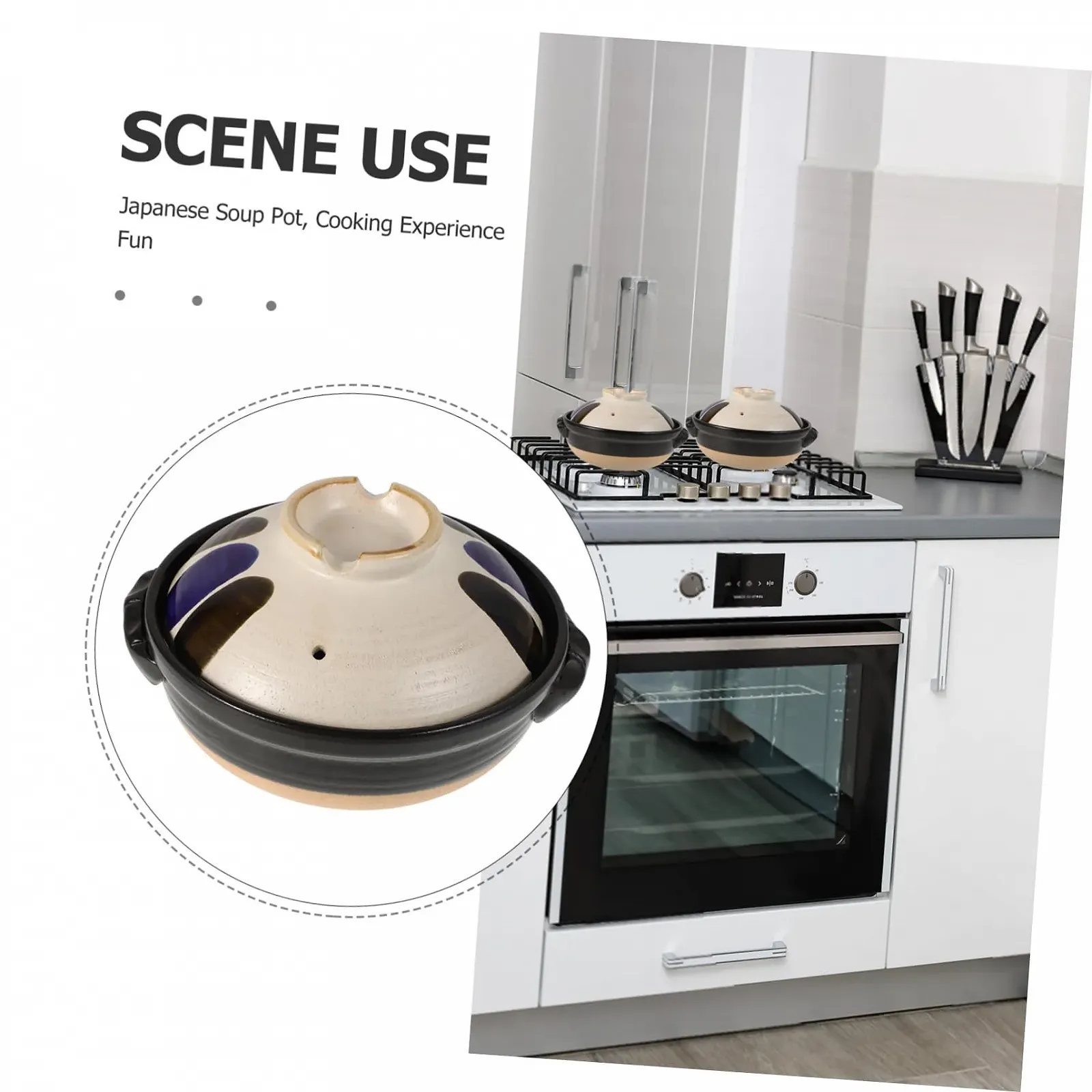 Кастрюля керамическая VICASKY Vintage Japanese Clay Pot с крышкой и двойной ручкой для супов и рагу термостойкая, фото №8