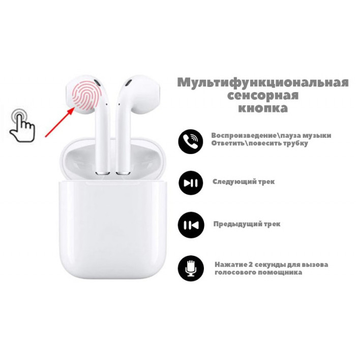 Беспроводные блютуз наушники i11 TWS с боксом для зарядки White, фото №2