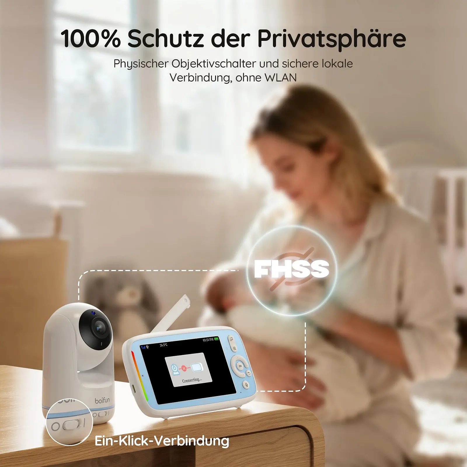 Видеоняня BOIFUN 5 дюймов IPS PTZ 360° Ночное видение Датчик шума/температуры 300 м 3050 mAh Двусторонняя аудиосвязь, фото №5