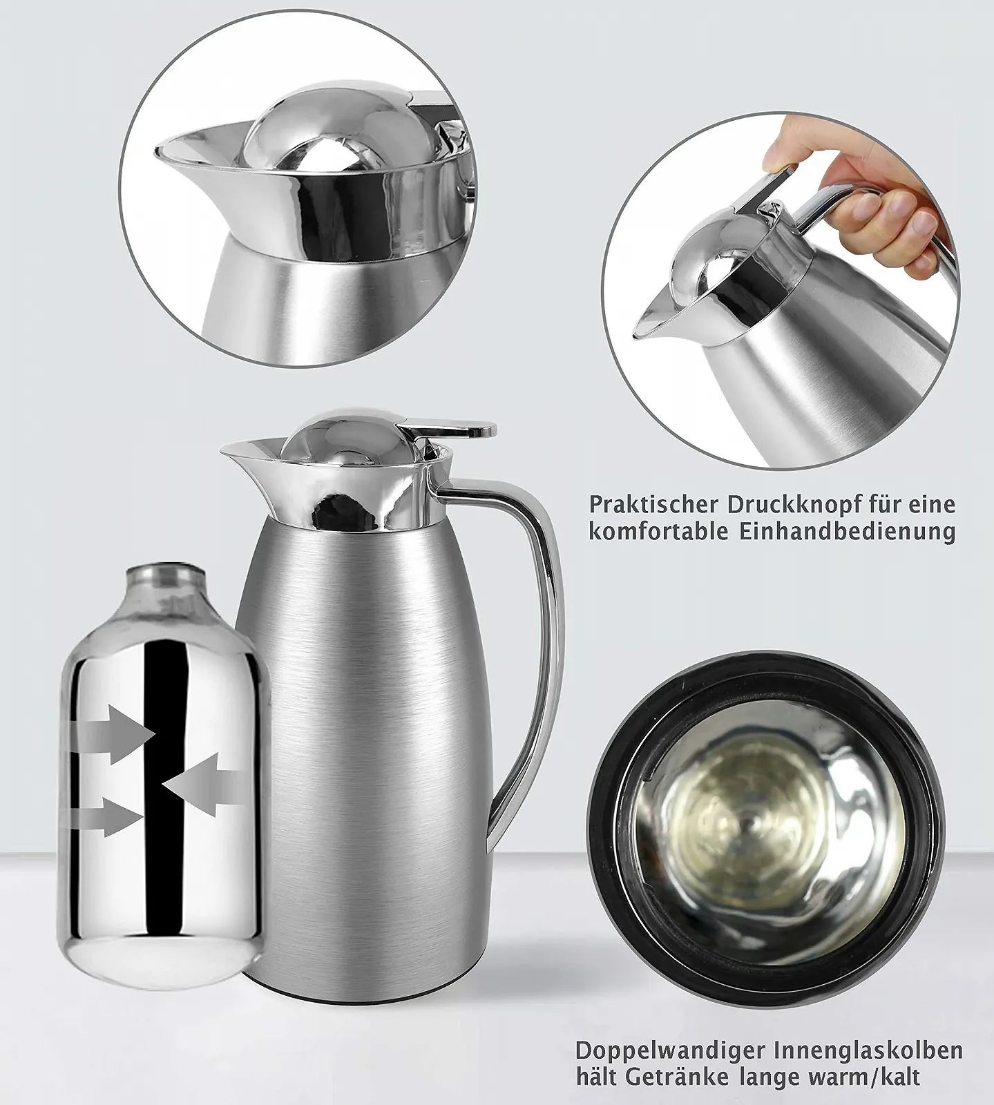 Термос-кавник з матової нержавіючої сталі 1 л з скляною вставкою Aroma Pluss, фото №2