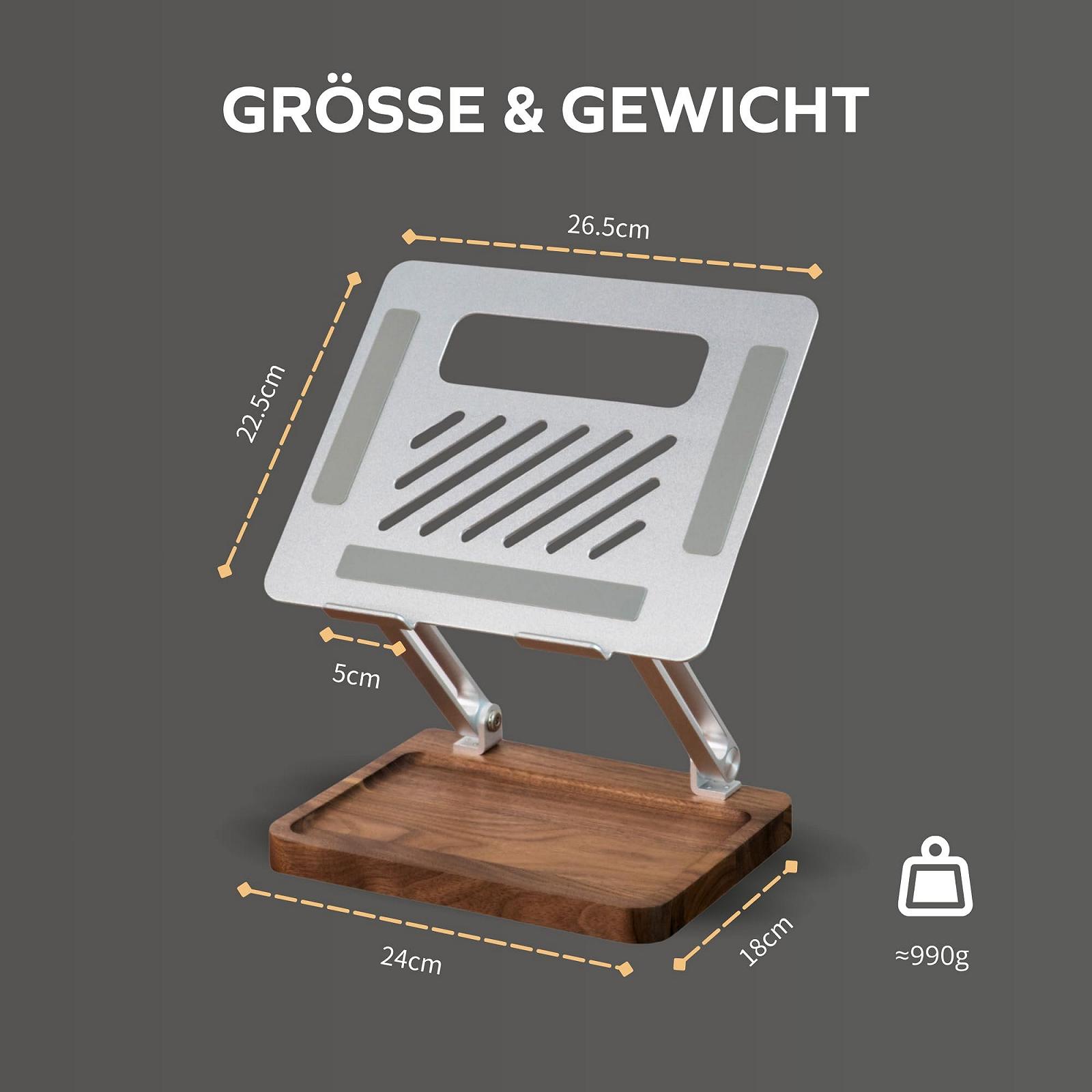 Підставка для ноутбука muso wood Регульована по висоті зробленa з алюмінію та горіхового дерева, фото №3