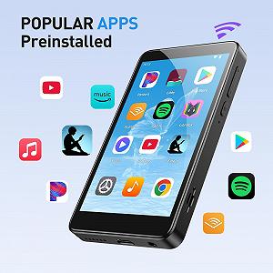MP3-плеер AGPTEK 96GB с Bluetooth и WiFi, 4-дюймовый сенсорный экран, Android 14, MP4, поддержка Audible, приложения, FM-радио, Amazon Music, до 1 TB, черный synthetic.ua - Фото 1