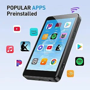 MP3 плеєр AGPTEK 96GB з Bluetooth та WiFi, 4-дюймовий сенсорний екран, Android 14, MP4, підтримка Audible, додатки, FM-радіо, Amazon Music, до 1 TB, чорний synthetic.ua - Фото 1