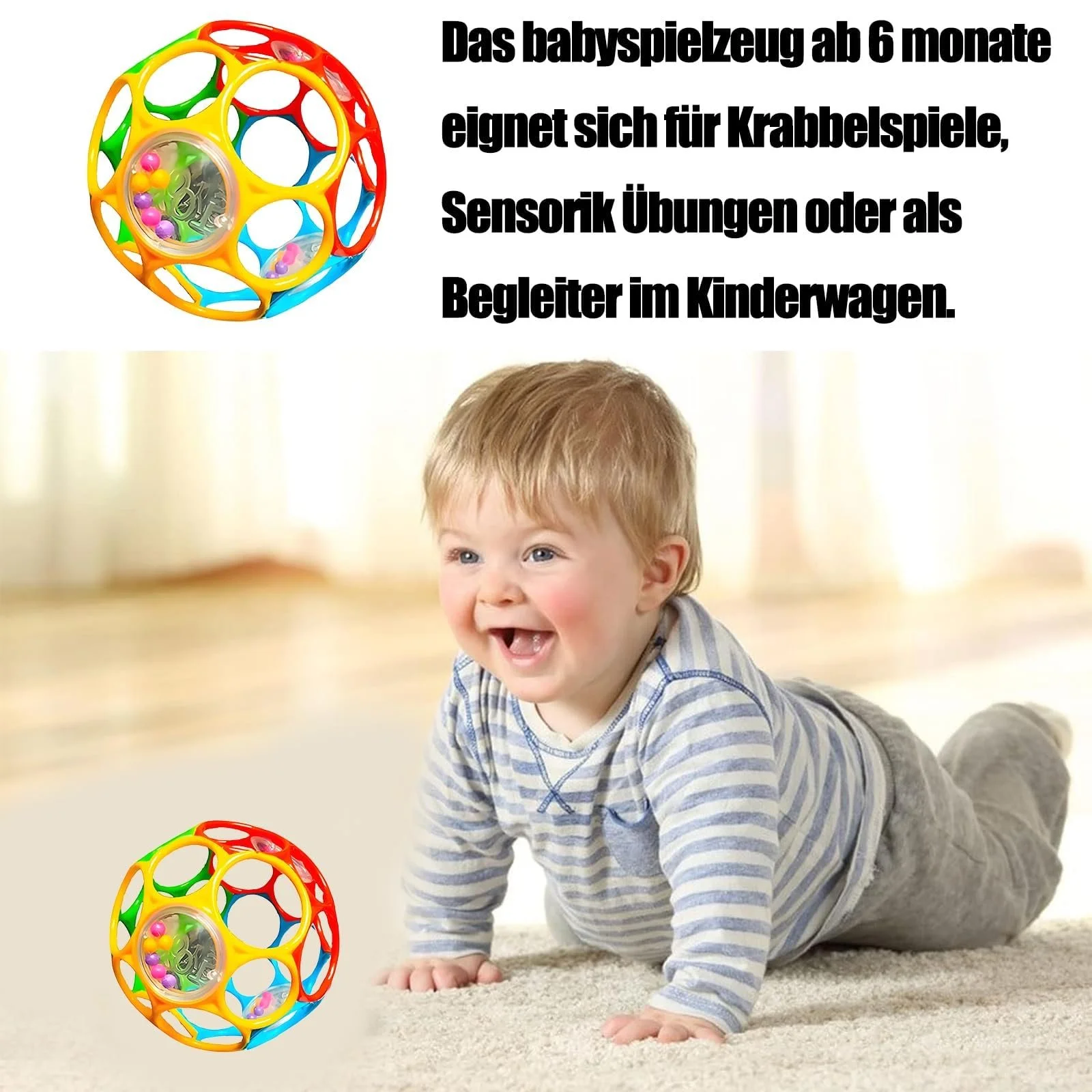 Мяч для младенцев разноцветный, игрушка-погремушка для младенцев 6 месяцев, развивает моторику, сенсорное развитие, легко держать, фото №4