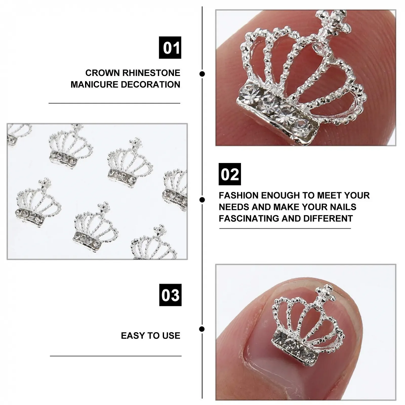 Украшения для ногтей Корона Lurrose 3D Серебристый сплав 30 шт, фото №9