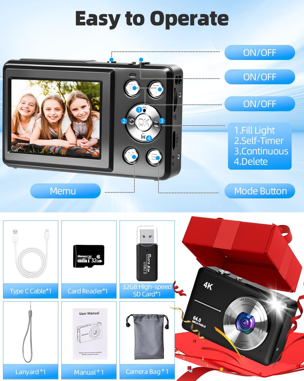 Цифрова камера UHD 4K 64 MP 18x Zoom AF Чорний, фото №7