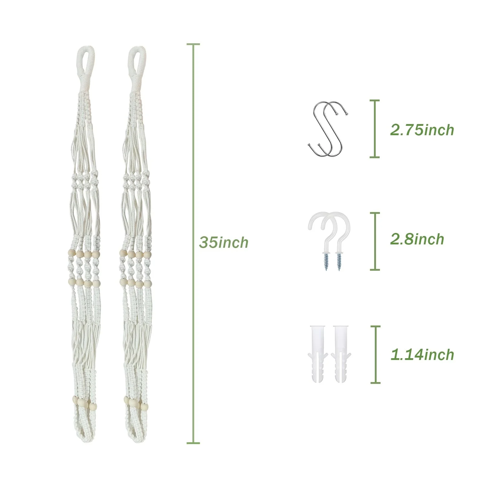 Подвесные кашпо макраме набор из 2 шт. хлопковые с крючками белые, фото №2