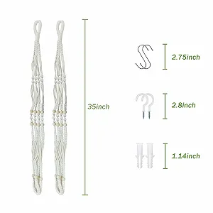 Подвесные кашпо макраме набор из 2 шт. хлопковые с крючками белые synthetic.ua - Фото 1