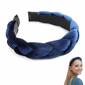 Бархатная Обруч на голову Темно-синяя - Фото 1