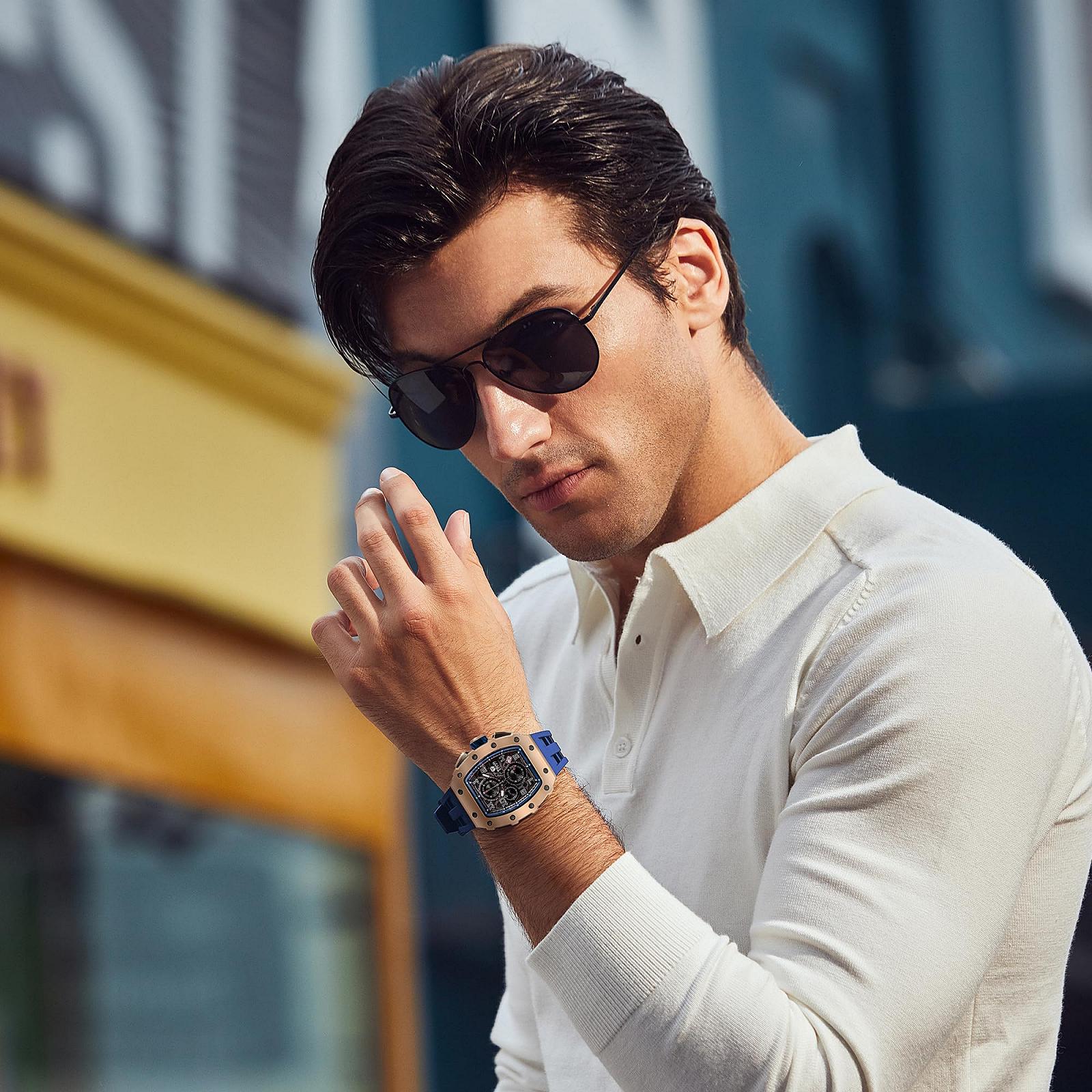 Годинник TSAR BOMBA Чоловічий 50 м Водонепроникний Японський Кварцовий Рух Годинники Тонно Нержавіюча Сталь Сапфірове Скло з Хронографом Дата Функція Модний Розкішний, фото №2