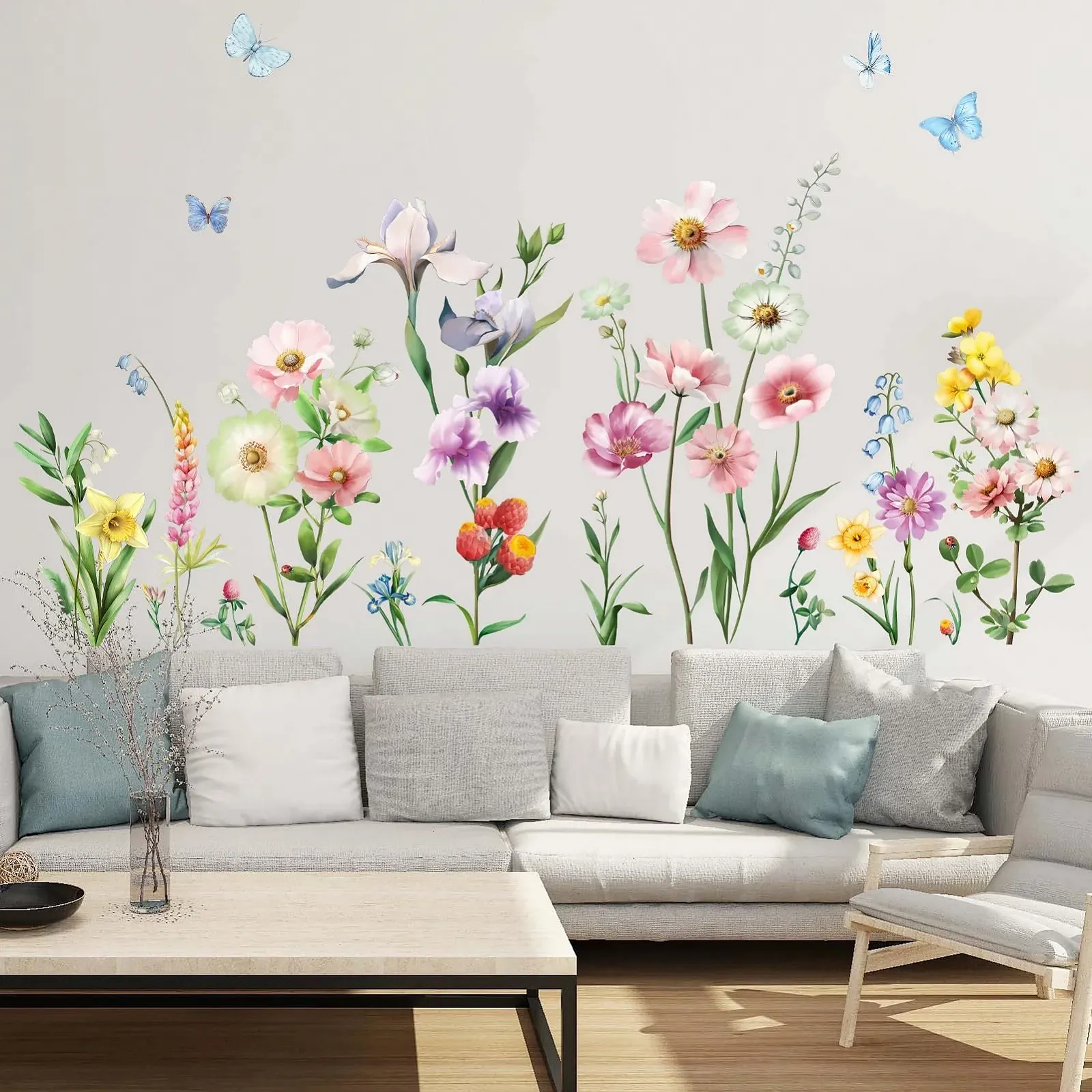 Наклейки на стіну Amimagen Flowers Wild Flower Grass Butterflies Daisy Floral, фото №4