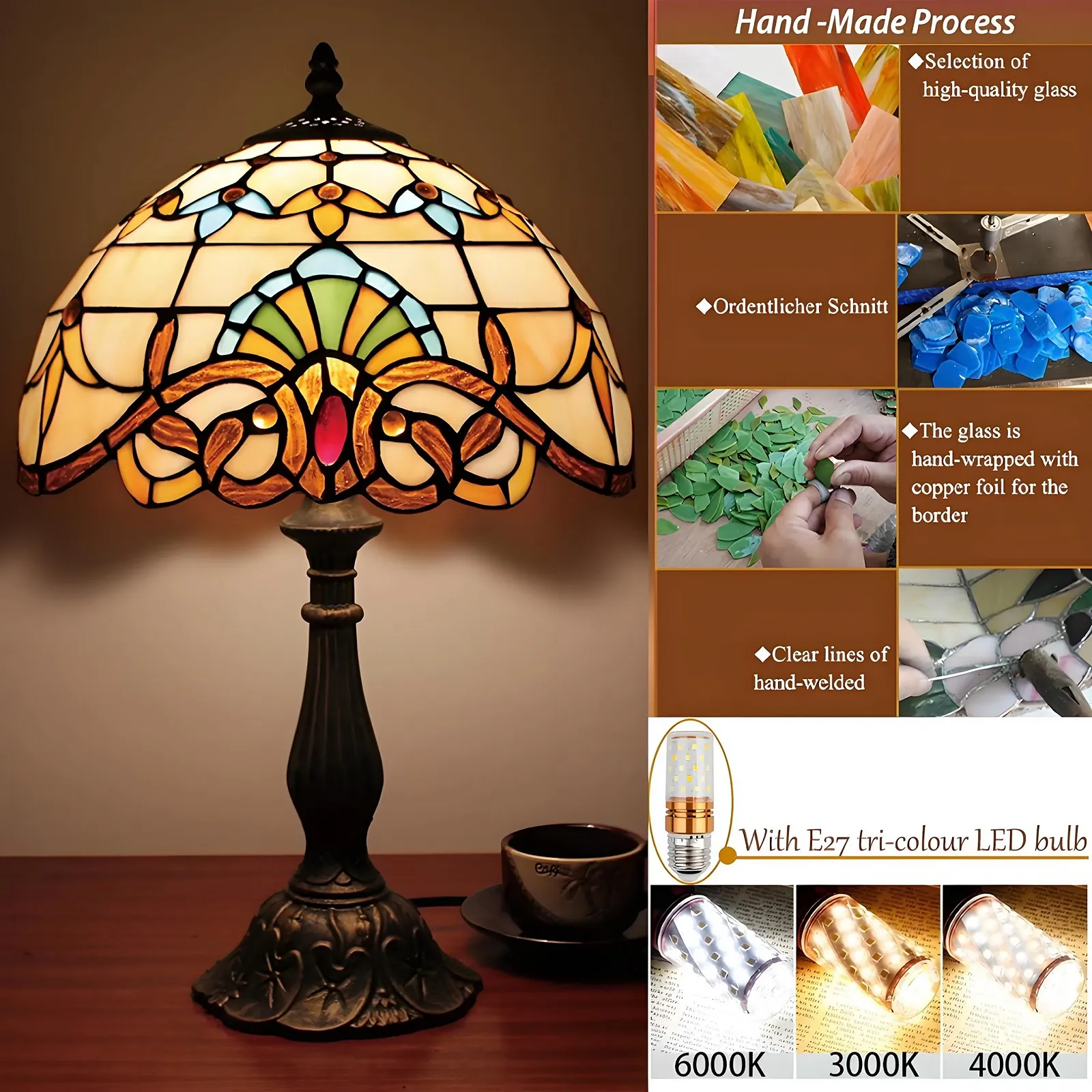 Настільна лампа Kinbolas Tiffany Style 30 см Кольорова, фото №5