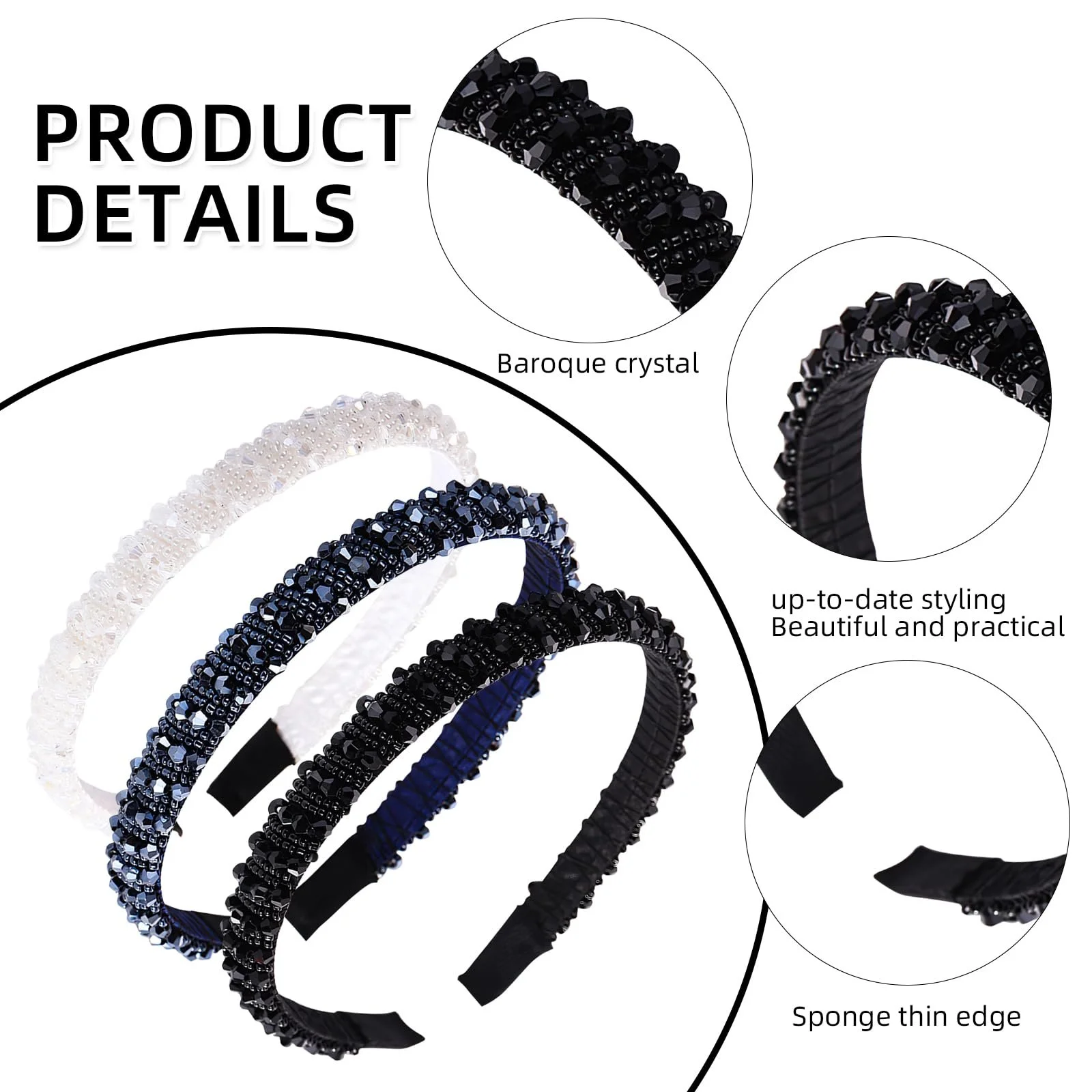 Обруч з блискітками та кришталевими намистинами, фото №3