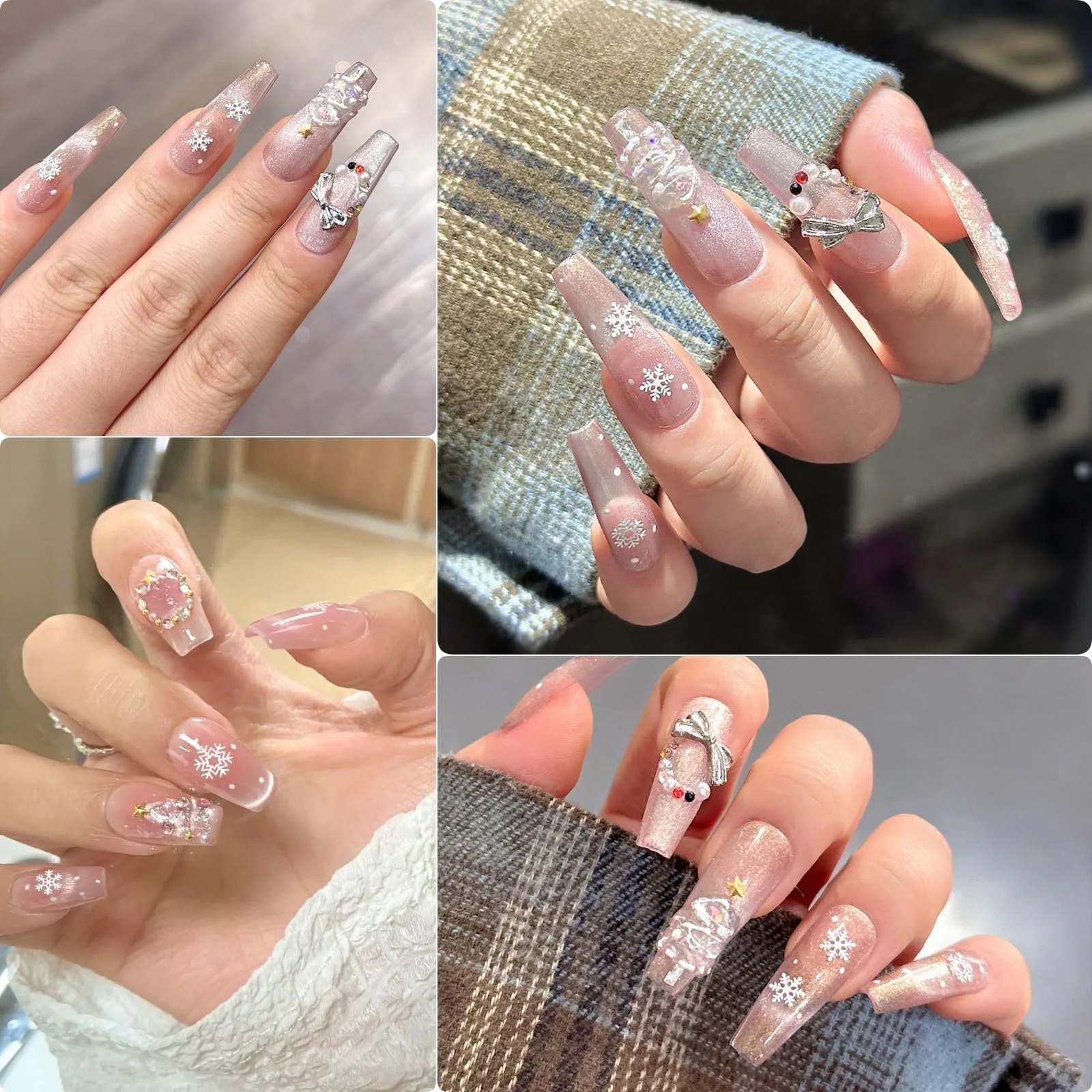 Подвески для ногтей Снежинки 150 штук Рождественские украшения для ногтей Металлические белые снежинки Украшения для ногтей Аксессуары для женщин Девушек Маникюр Дизайн DIY Поделки, фото №4