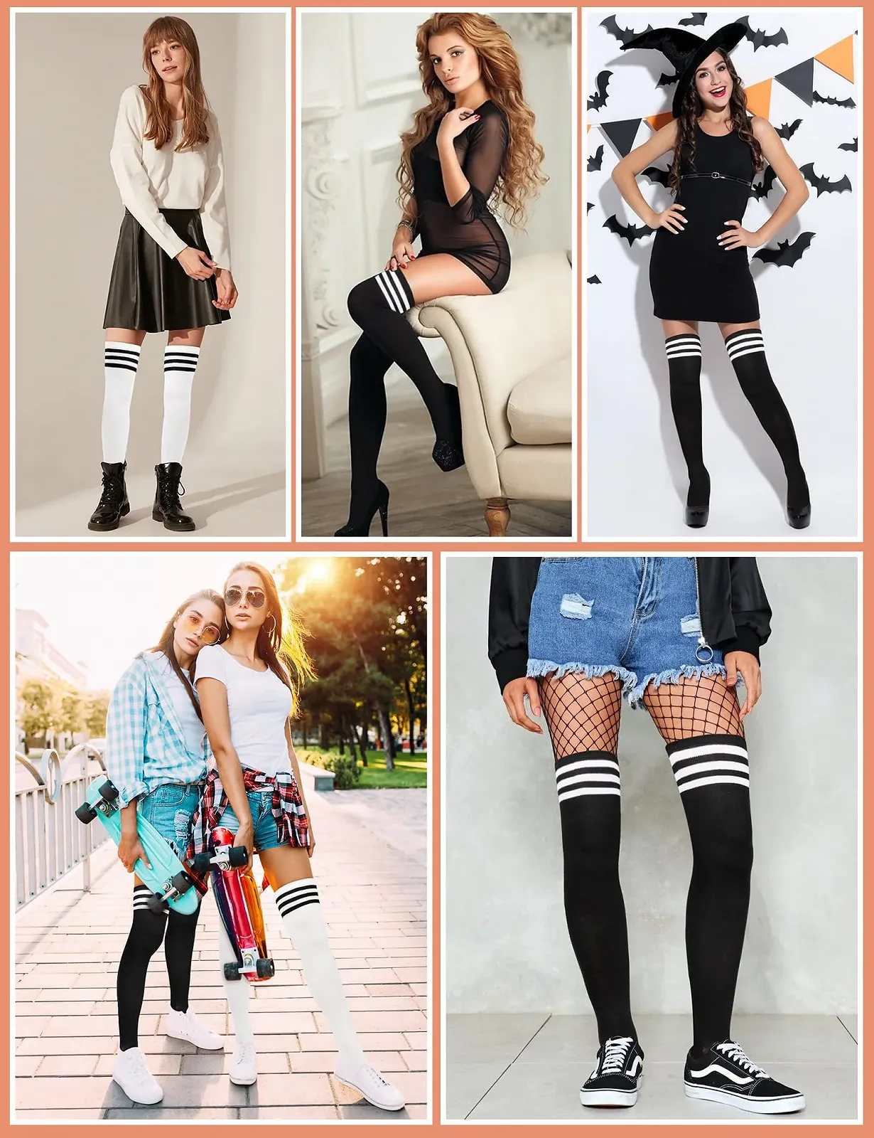 2 пары женских гольфов выше колена Классические и стильные гольфы чулки Мягкие высокие гольфы выше колена Длинные полосатые носки для женщин для повседневной жизни, спорта, косплея, фото №7