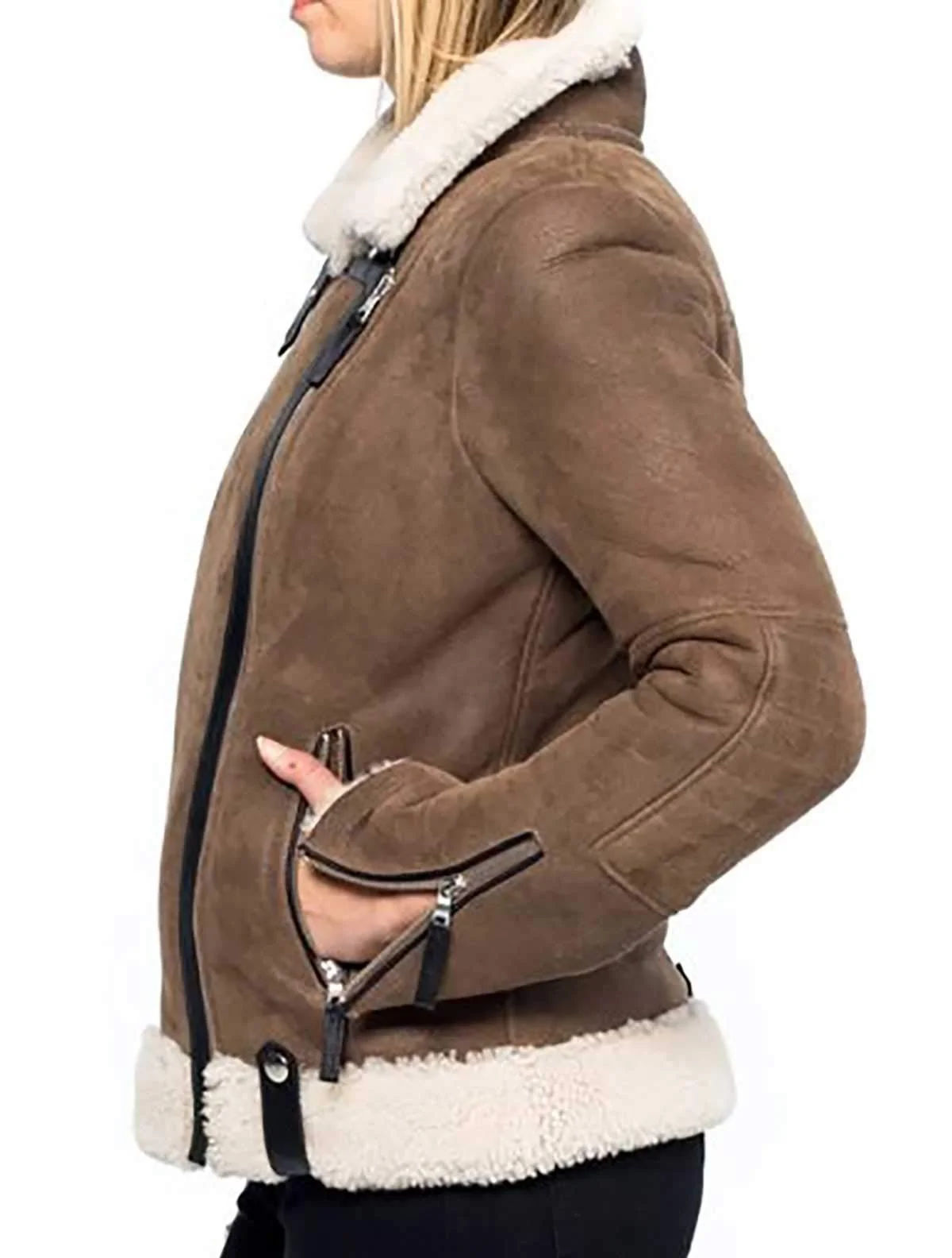 Бомбер EU Fashions Virgin River Melinda Monroe зі штучної овчини Коричнева замша, фото №3