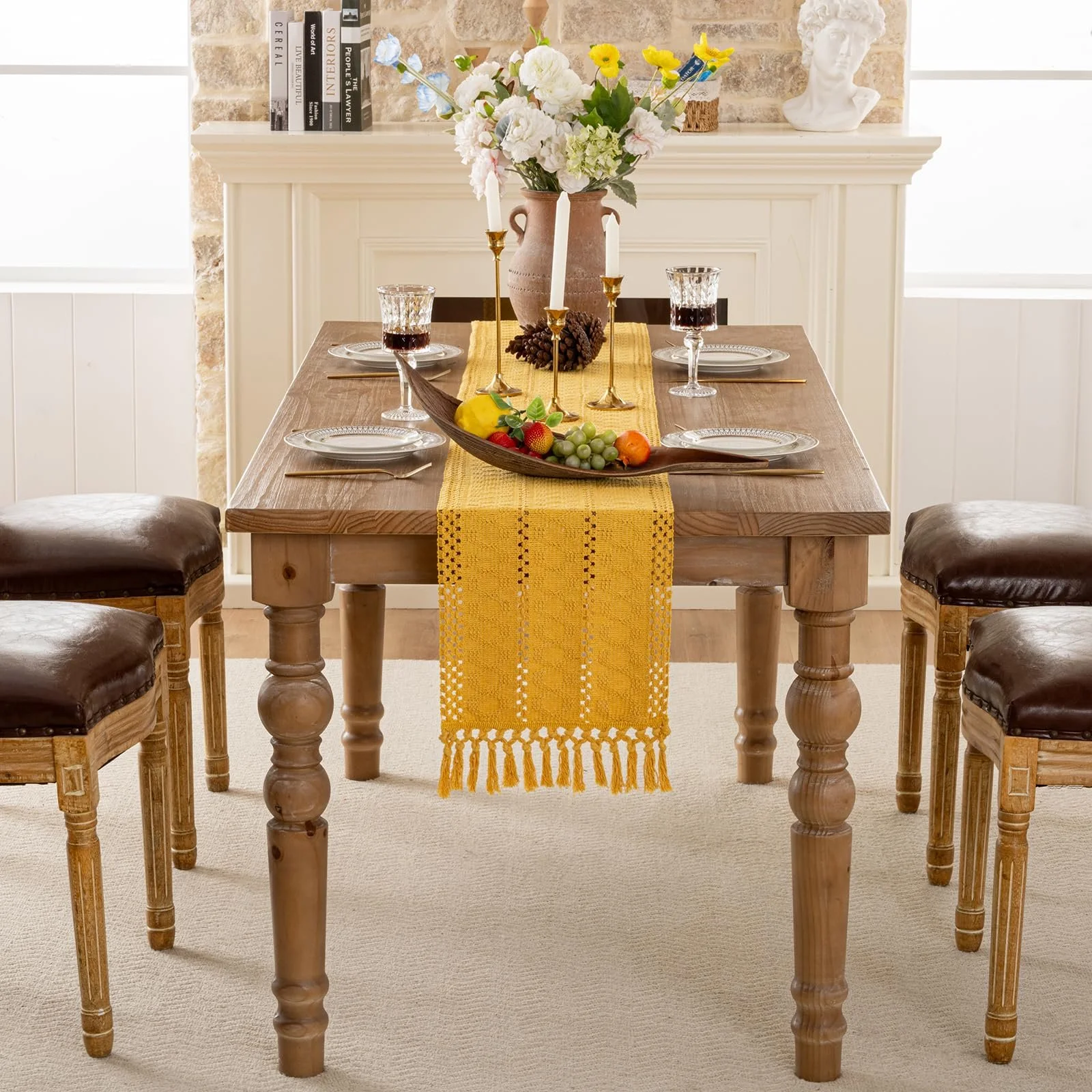 Ранер Serento Macrame Crochet Lace Tassels Cotton Linen 30 x 180 см Yellow, фото №2 Ранер Serento Macrame Crochet Lace Tassels Cotton Linen 30 x 180 см Yellow, фото №2