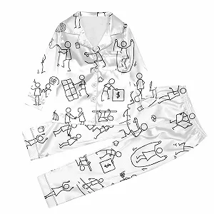 Детская пижама для раскраски Комплект из двух частей Homewear DIY Белый мультяшный принт - Фото 1