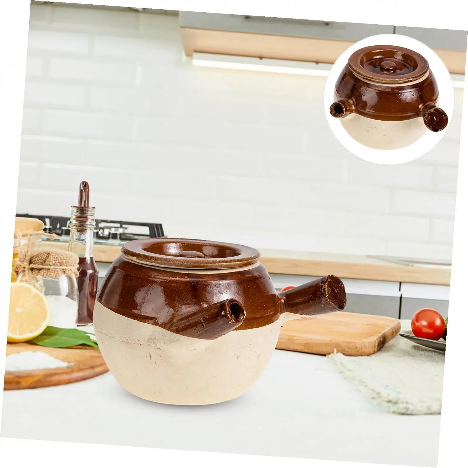 Кастрюля для китайской медицины керамическая традиционная для газовой плиты 1600 мл жаропрочная с ручками, фото №9