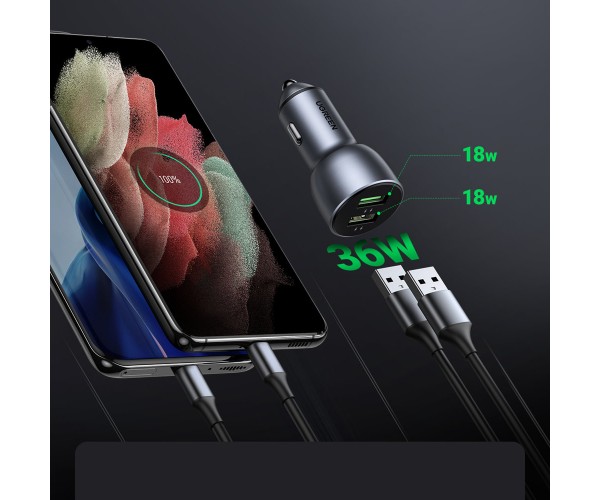 Автозарядка 2xUSB 36W USB-A QC 4.0 Сіра CD213 UGREEN, фото №2