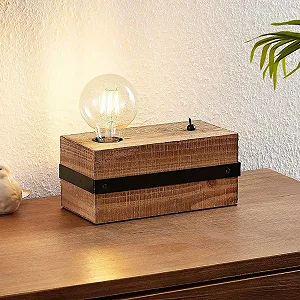 Настільна лампа Lindby Sverina кантрі вінтажна рустикальна дерево E27 synthetic.ua - Фото 1