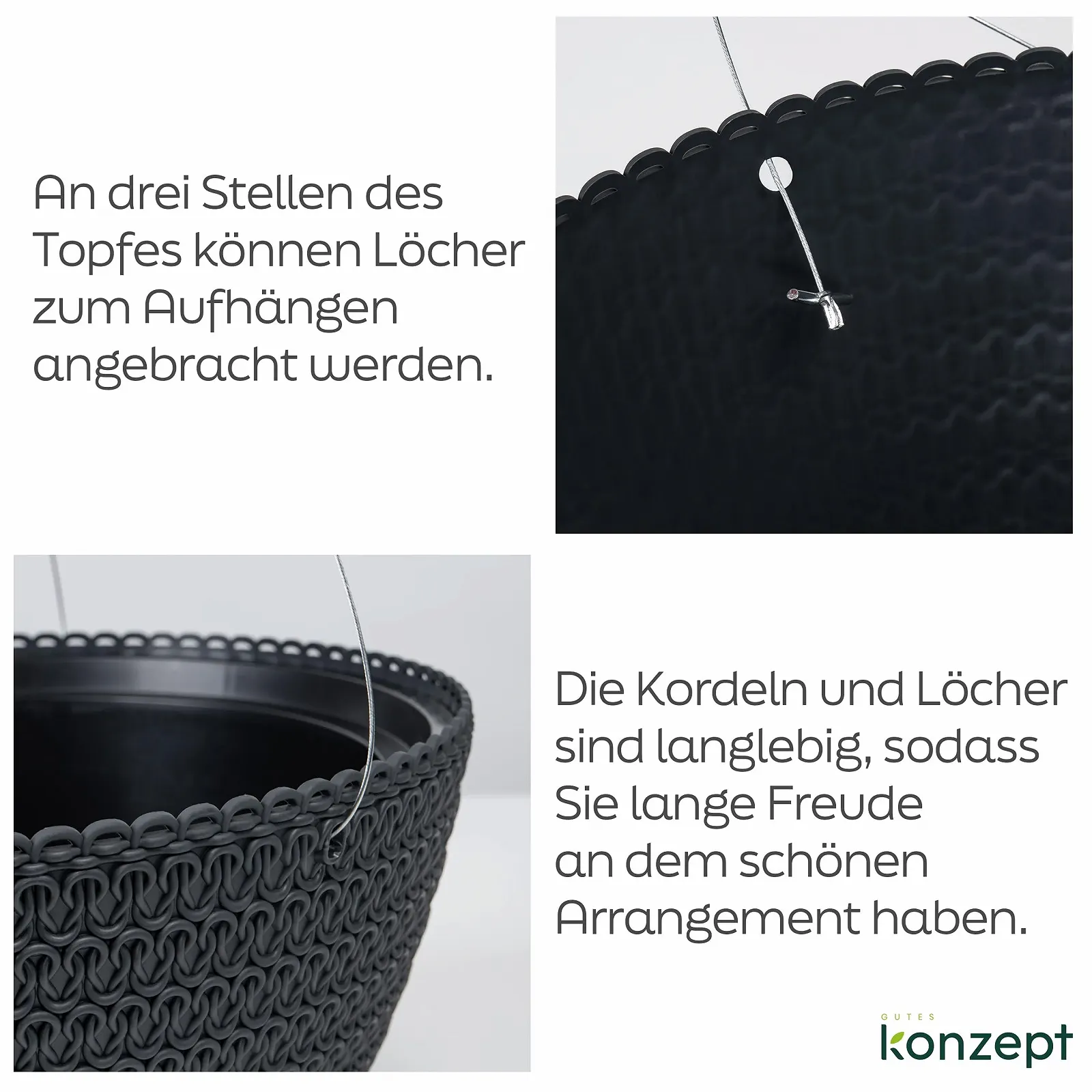 Підвісний кошик KONZEPT з візерунком плетіння діаметр 30 см Антрацит, фото №6 Підвісний кошик KONZEPT з візерунком плетіння діаметр 30 см Антрацит, фото №6