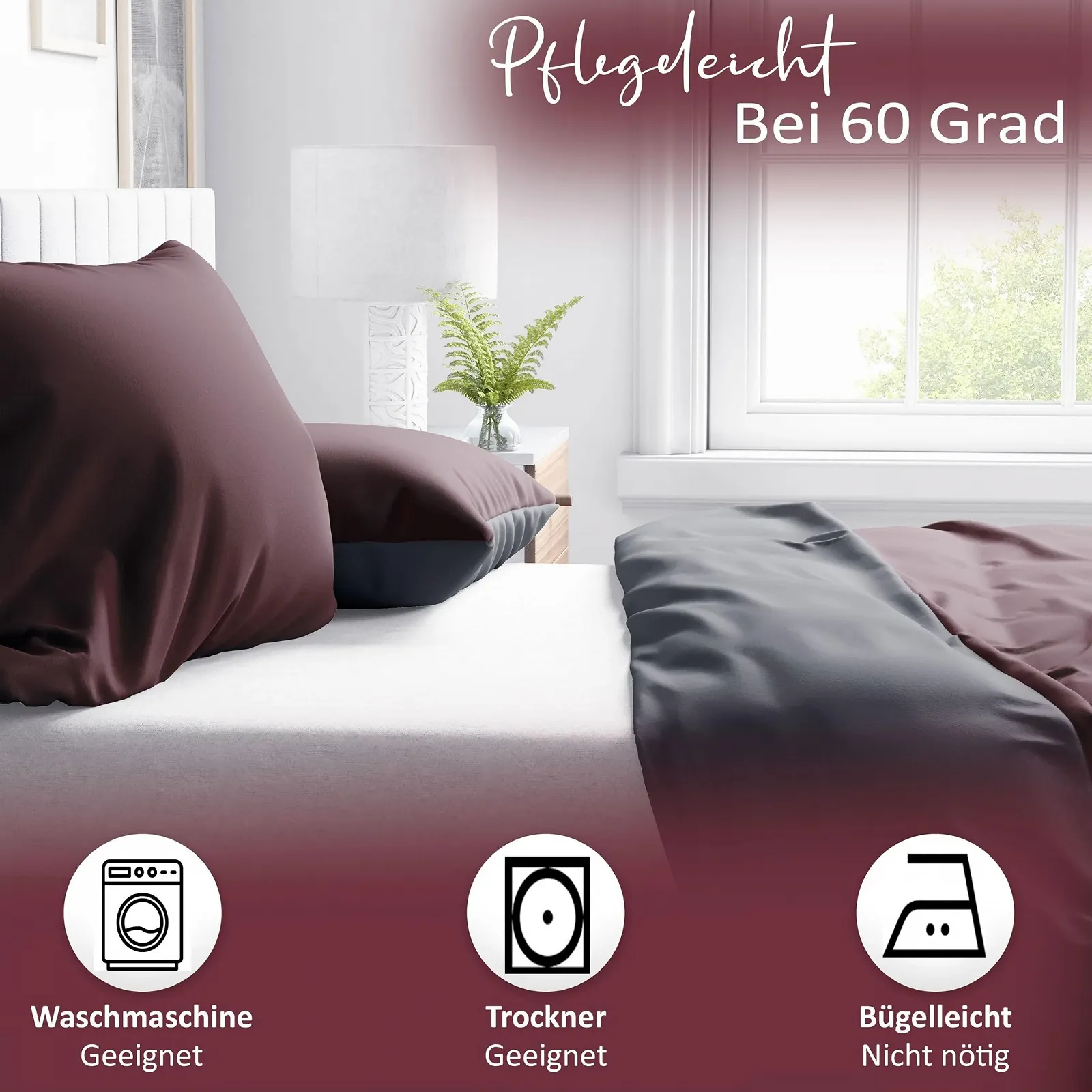 Постільна білизна Leonado Vicenti 2 предмети Сатин Бавовна Бордо 135 х 200 см 80 х 80 см, фото №4