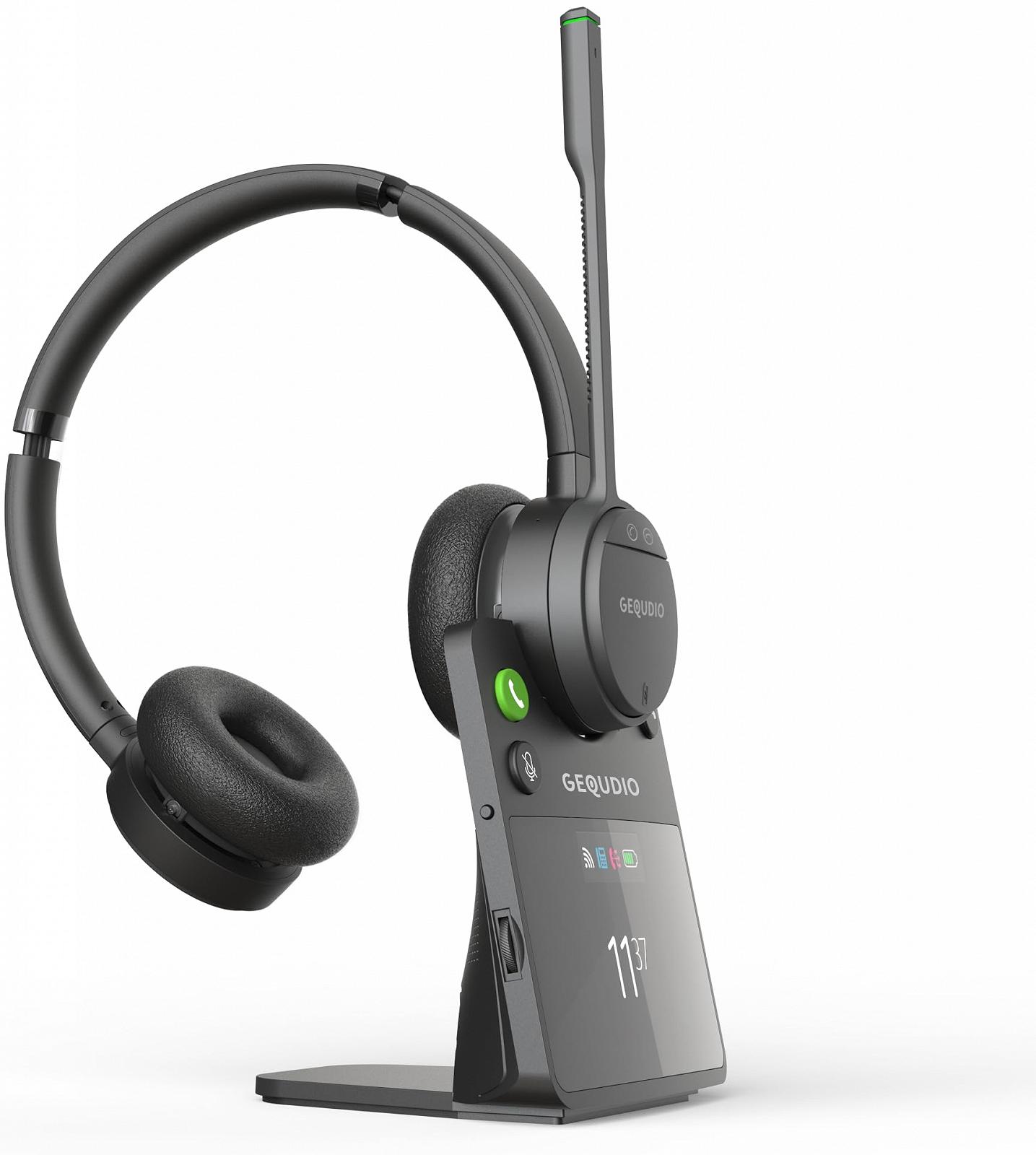 Навушники GEQUDIO GC-4 DECT і Bluetooth з активним придушенням шуму і гібридним придушенням шуму на 2 вуха з базовою станцією, фото №1
