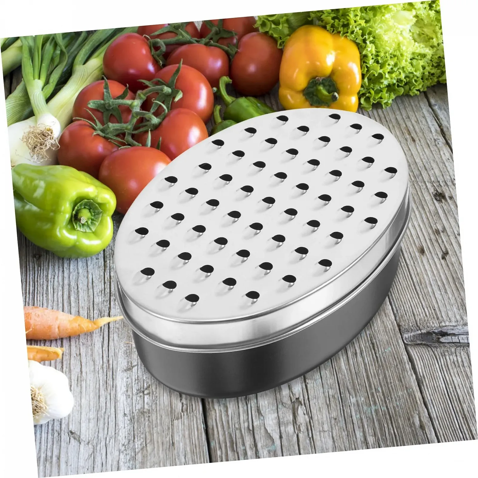 Ручна терка Овальна двостороння з контейнером для сиру, овочів, імбиру, інструмент для грубого натирання, фото №5