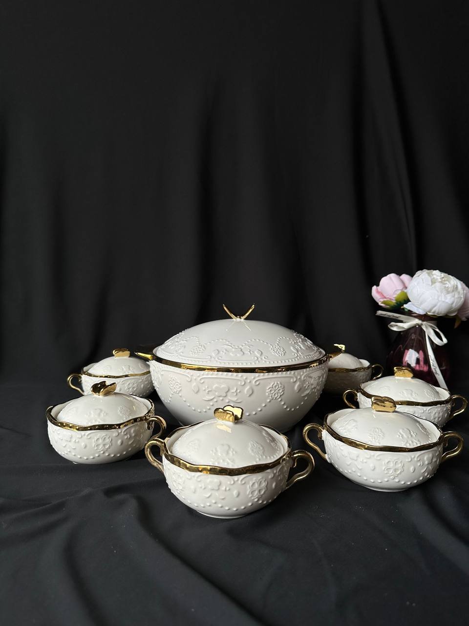 Супниця та 6 шт тарілок з кришичками, фото №3