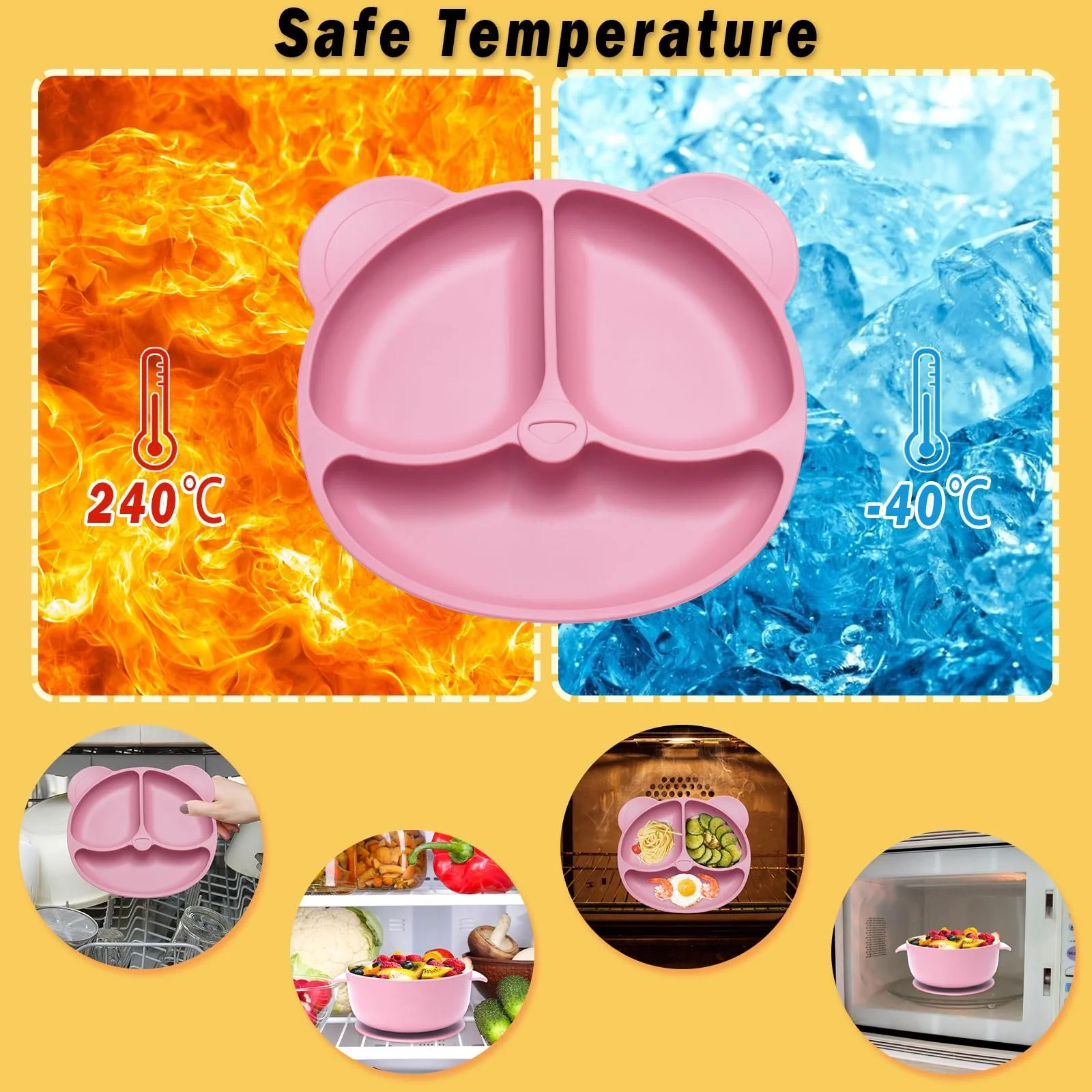 Набір дитячого посуду Kinyoda 10 предметів, силікон, рожевий, фото №7 Набір дитячого посуду Kinyoda 10 предметів, силікон, рожевий, фото №7