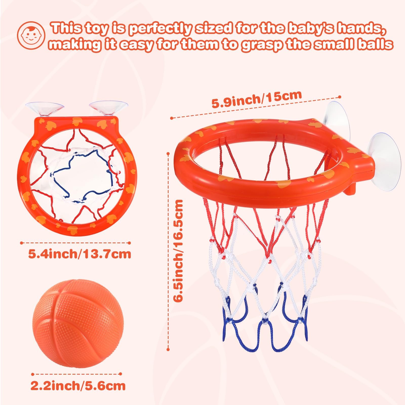 Іграшка для ванни: 5 м'ячів без отворів + баскетбольне кільце з міцною присоскою, фото №6