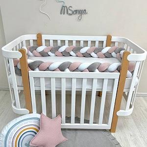 Купити Бортик-коса білий/сірий/пудра 360 см на всі сторони ліжечка - Фото 1 Бортик-коса білий/сірий/пудра 360 см на всі сторони ліжечка - Фото 1