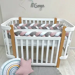 Купить Бортик‑коса белый/серый/пудровый 360 см на все стороны кроватки - Фото 1 Бортик‑коса белый/серый/пудровый 360 см на все стороны кроватки - Фото 1