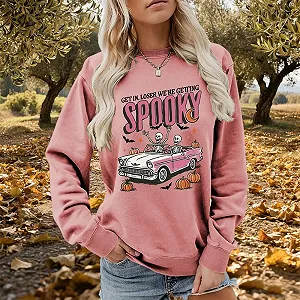 Женский свитшот MLZHAN Хэллоуин, призрак автомобиля, тыква, летучие мыши, графический, круглый вырез горловины, длинный рукав, праздничная рубашка synthetic.ua - Фото 1