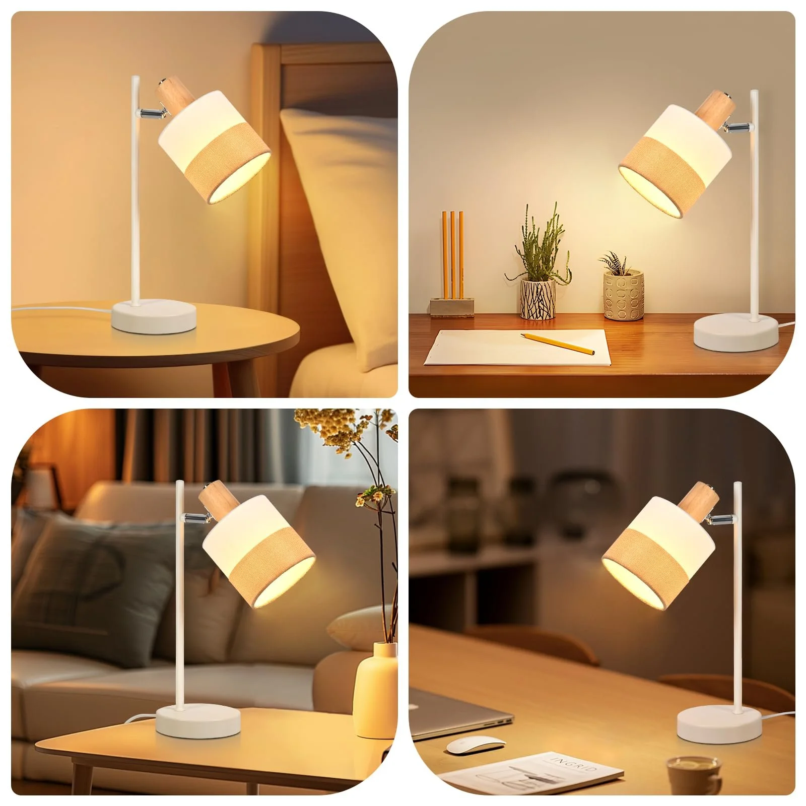 Настільна лампа CBJKTX E14 ретро дерево текстиль (без лампочки), фото №5