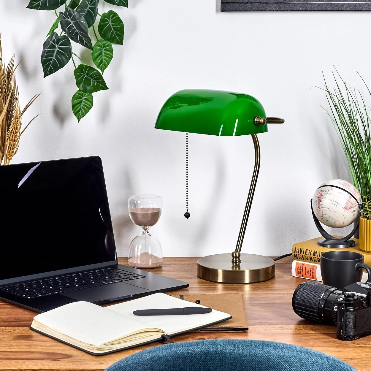 Настільна лампа HOFSTEIN Tremoceira Banker Lamp Ретро/Вінтаж Метал Скло Антична латунь Зелений 1 x E27 38 см, фото №3