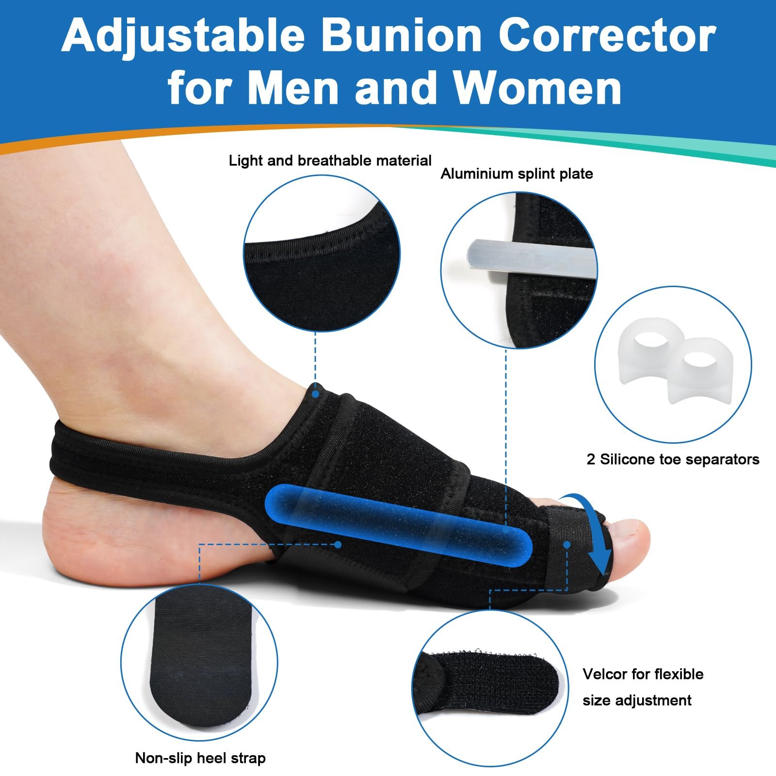 Шина для коррекции Hallux Valgus, 2 силиконовых разделителя для большого пальца ноги, корректор буниона, нескользящий набор для коррекции буниона для дня и ночи, универсальный размер для мужчин и женщин, фото №2 Шина для коррекции Hallux Valgus, 2 силиконовых разделителя для большого пальца ноги, корректор буниона, нескользящий набор для коррекции буниона для дня и ночи, универсальный размер для мужчин и женщин, фото №2