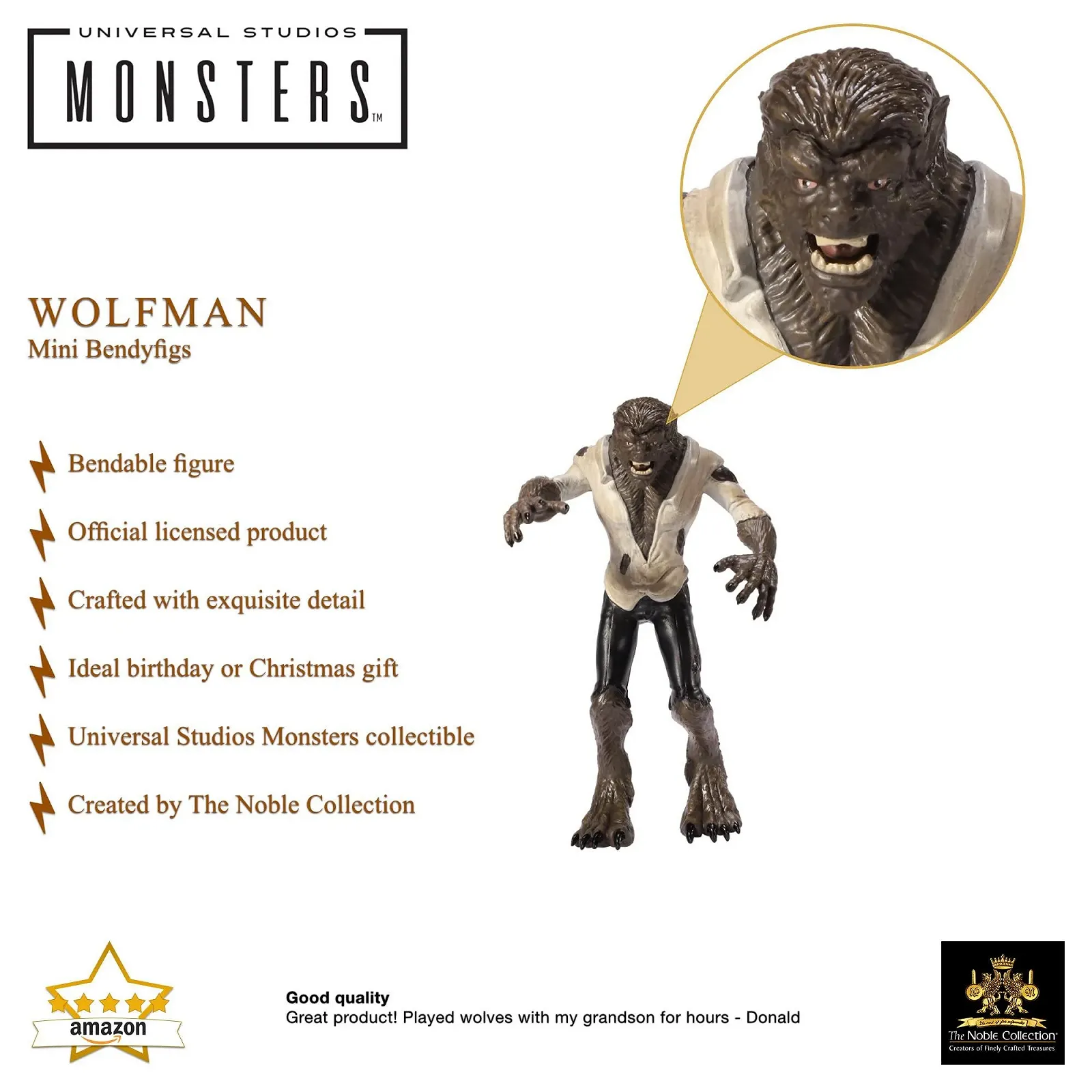 Гнучка міні-фігурка The Noble Collection Universal Monsters Bendyfig Wolfman EV-25434 Різнокольорова, фото №2