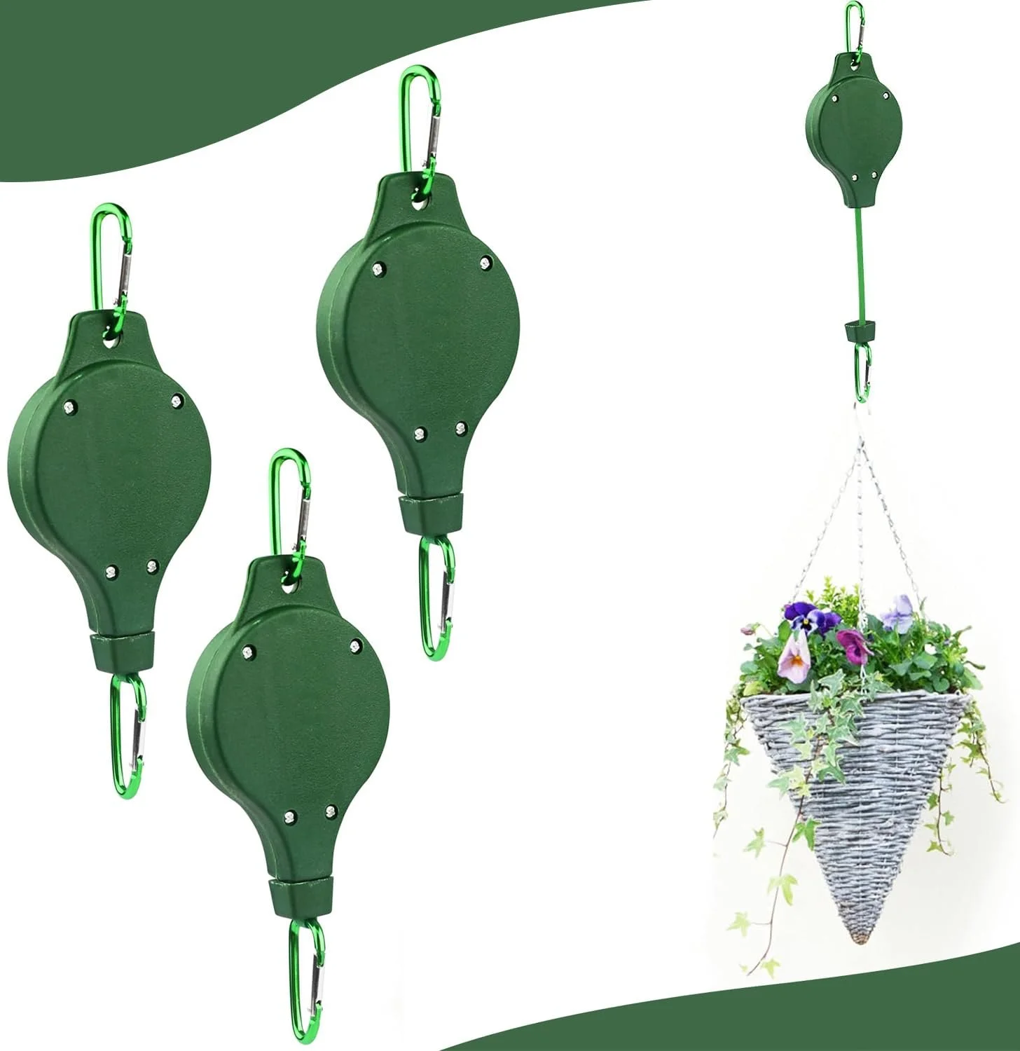 Підвіси для рослин висувні 3 шт зелені, фото №3 Підвіси для рослин висувні 3 шт зелені, фото №3