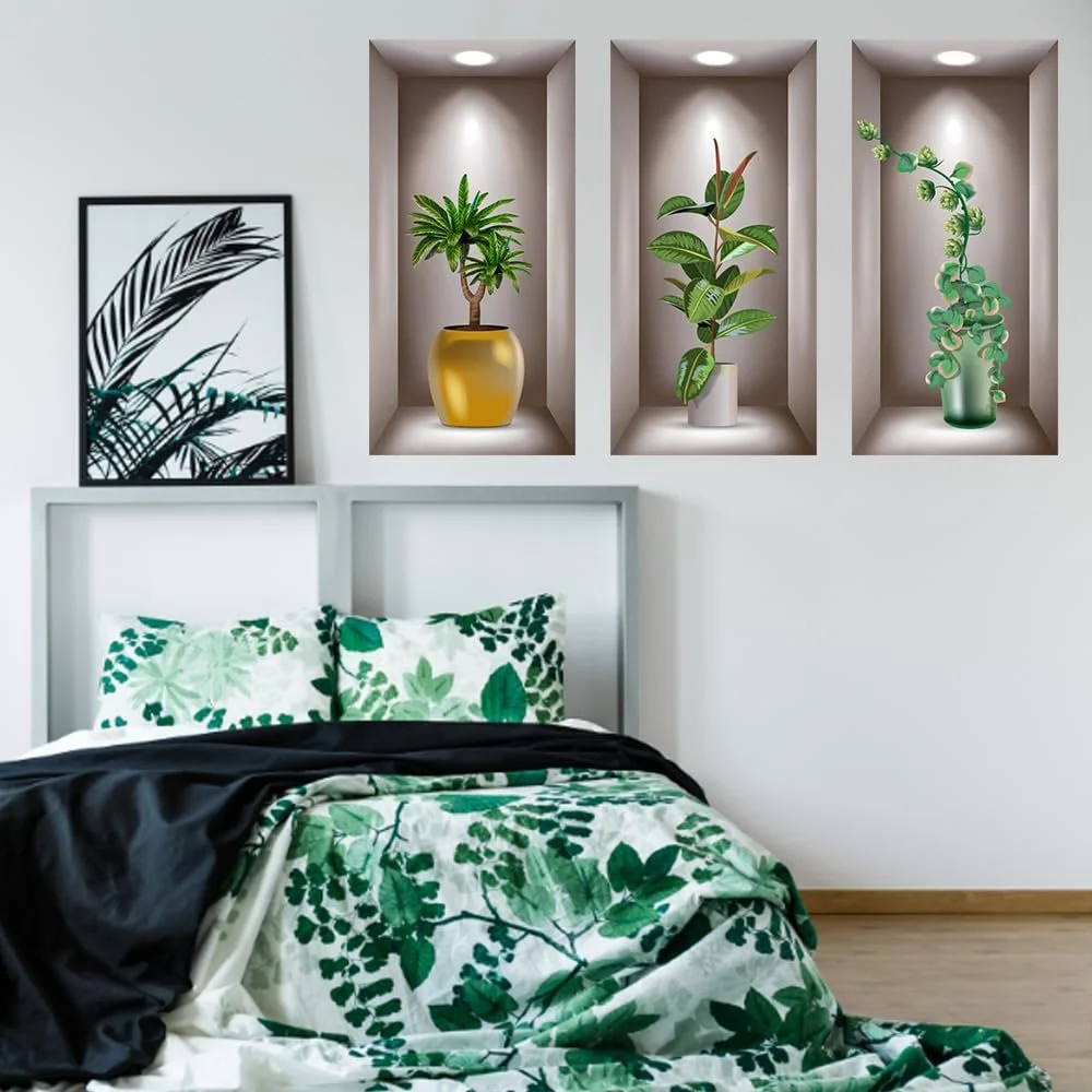 Наклейки на стіну Вази та рослини 3 шт. 40х20 см 3D Вінілові ПВХ, фото №5