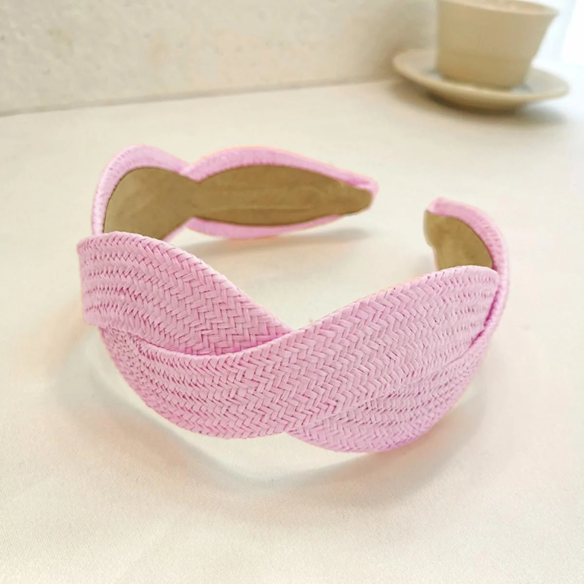 Обруч на голову Широка Модна Солом'яна Бежева, фото №6