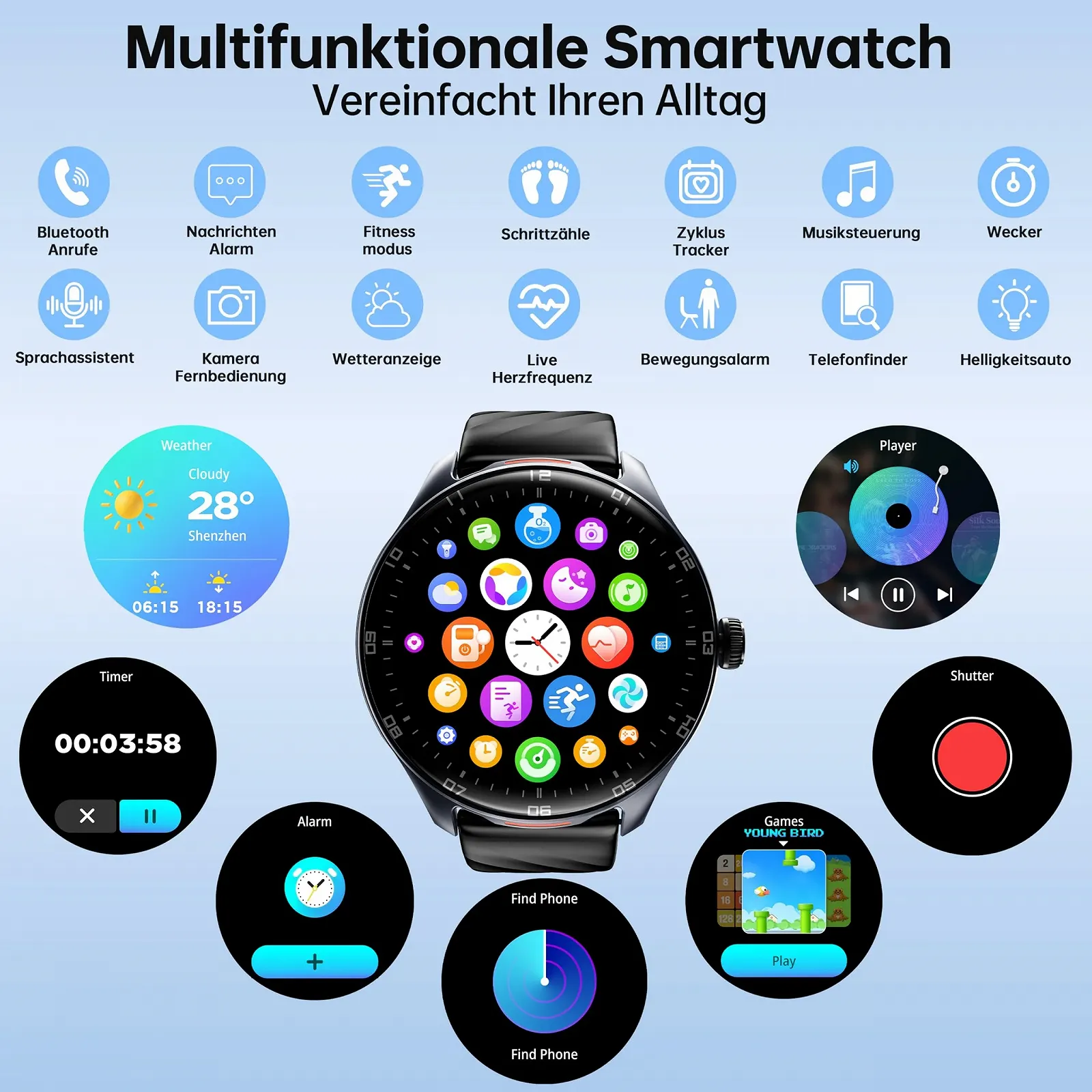 Смарт-часы OUKITEL Мужские Круглые с Bluetooth Телефонией и Голосовым Помощником, 1.39 Дюймовый Сенсорный Дисплей, 100+ Спортивных Режимов, IP68 Водонепроницаемые, Спортивные Часы с Измерением Пульса/Шагомер, фото №3