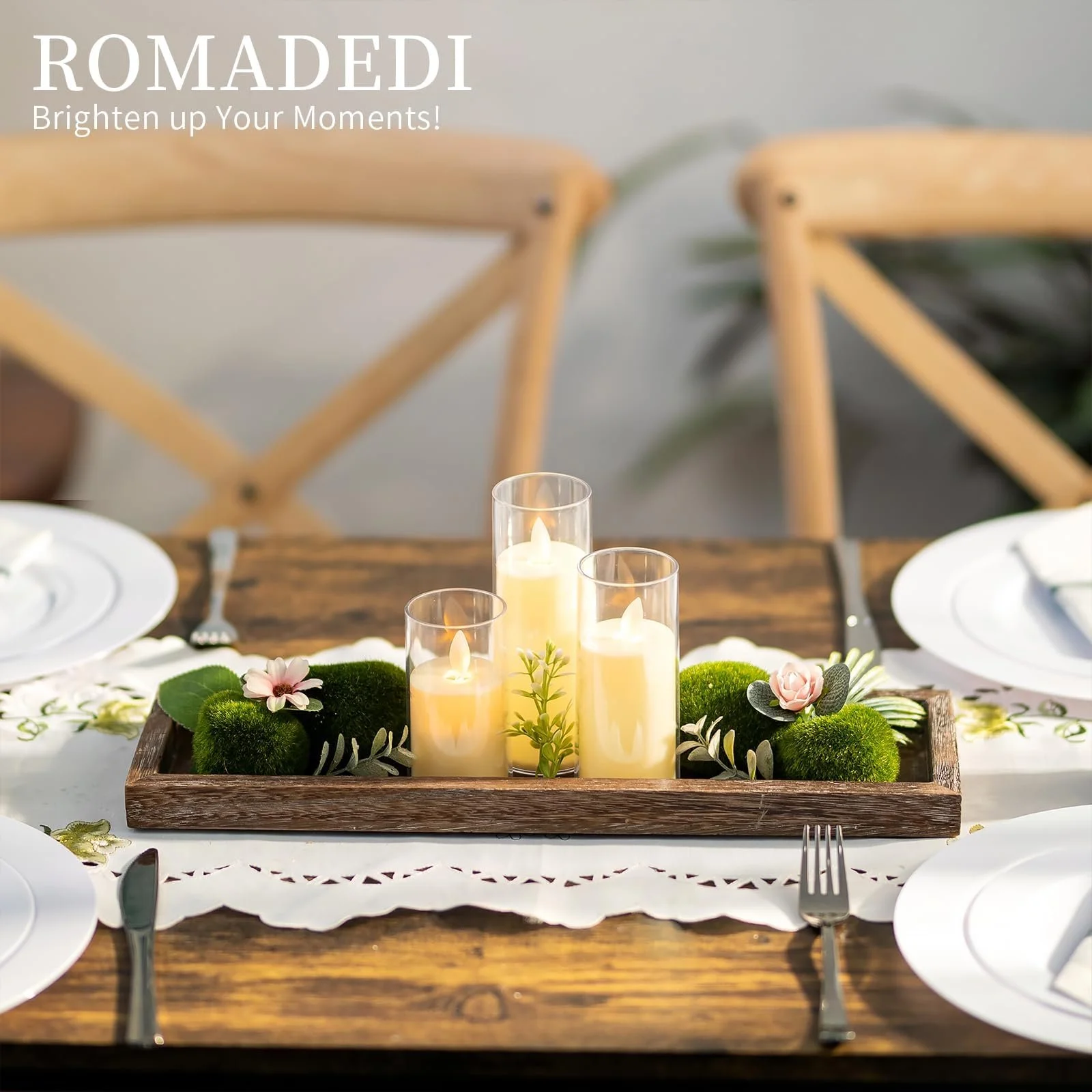 Поднос деревянный прямоугольный Romadedi 43 см, декоративный для свечей, центральный элемент стола., фото №4 Поднос деревянный прямоугольный Romadedi 43 см, декоративный для свечей, центральный элемент стола., фото №4