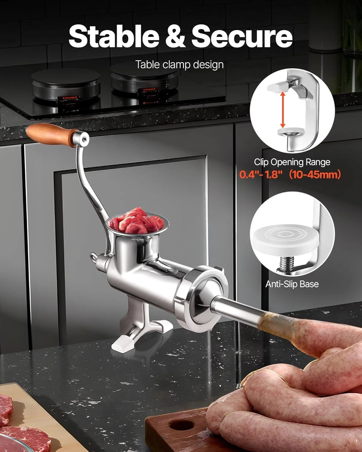 Ручна м’ясорубка VEVOR S#10 Silver, фото №9 Ручна м’ясорубка VEVOR S#10 Silver, фото №9