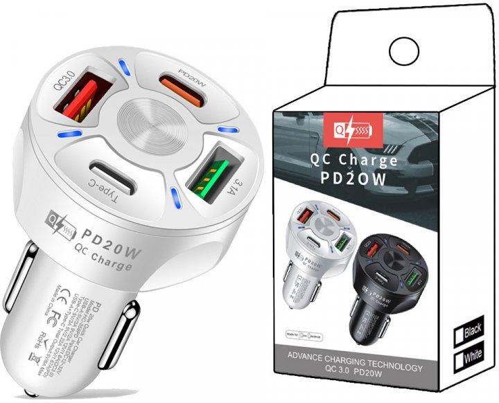 Зарядное устройство автомобильное Xiamen 2USB 2Type-C PD20W QC 3.0 White 050552, фото №2 Зарядное устройство автомобильное Xiamen 2USB 2Type-C PD20W QC 3.0 White 050552, фото №2